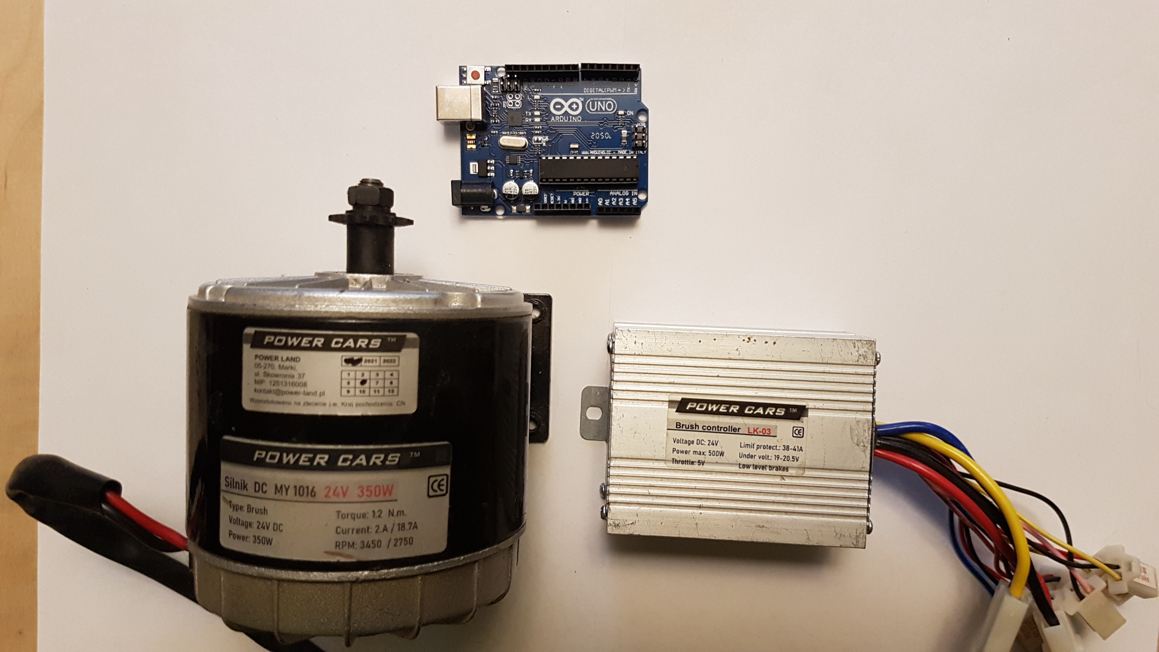 duży silniki szczotkowy 350 W, 1.2 Nm + sterownik + arduino